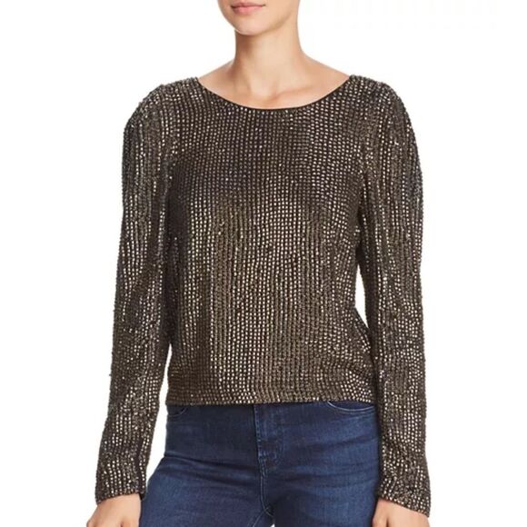 Joie Bailyn Studded Long Sleeve Top Metallic Gunmetal XS Gold NYE Party Holiday - Picture 1 of 11